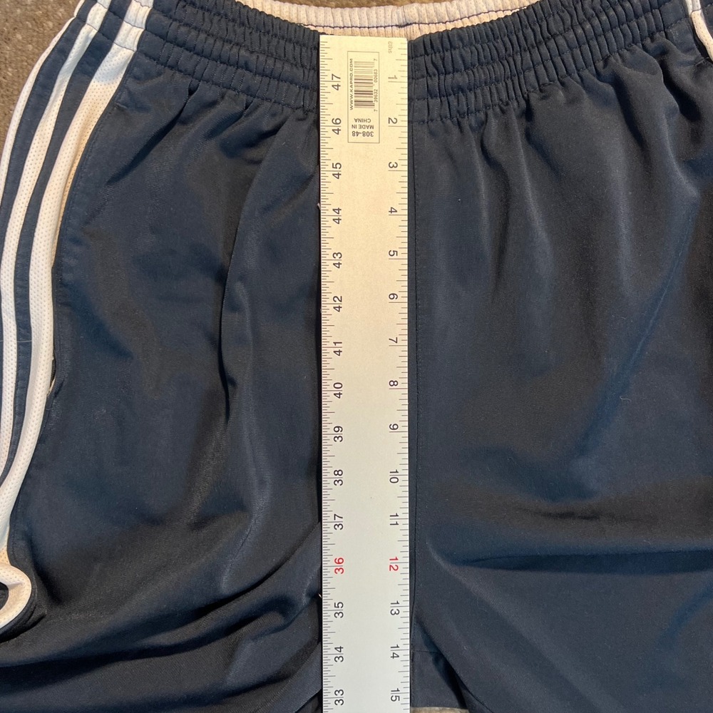 Y2K Adidas Mens Track Pants Navy Blue White 3-Stripe Drawstring Large Wide Leg - Picture 6 of 9